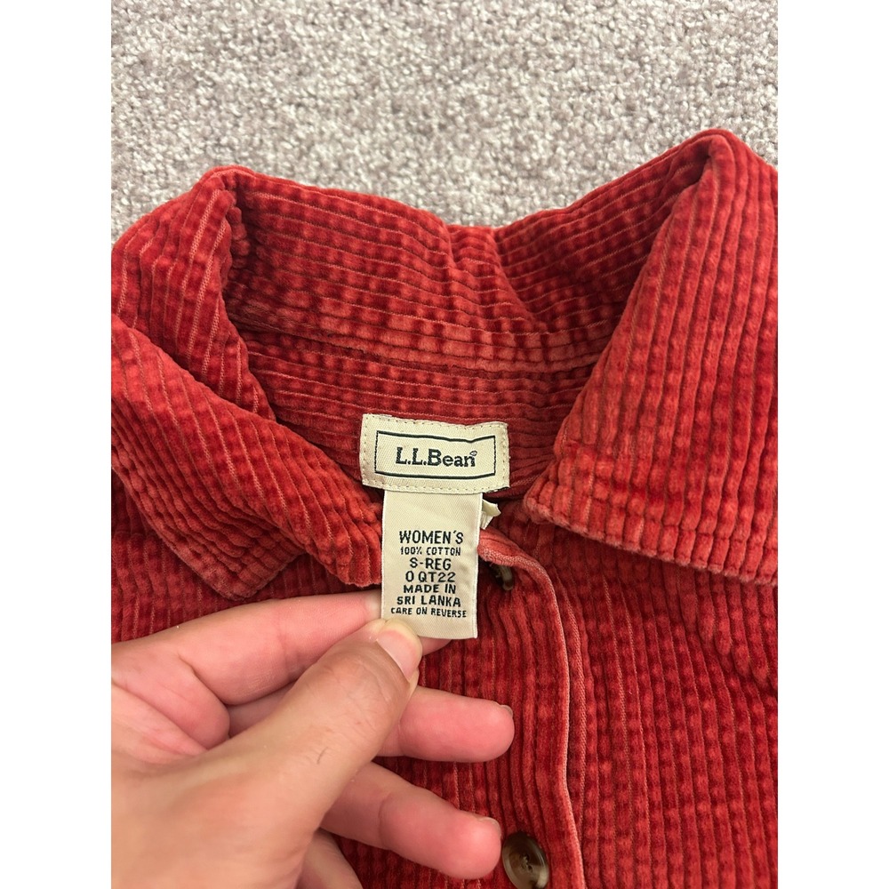 LL Bean Corduroy Button Down Shirt Womens Small Red Excellent Long Sleeve Cotton - Picture 6 of 11